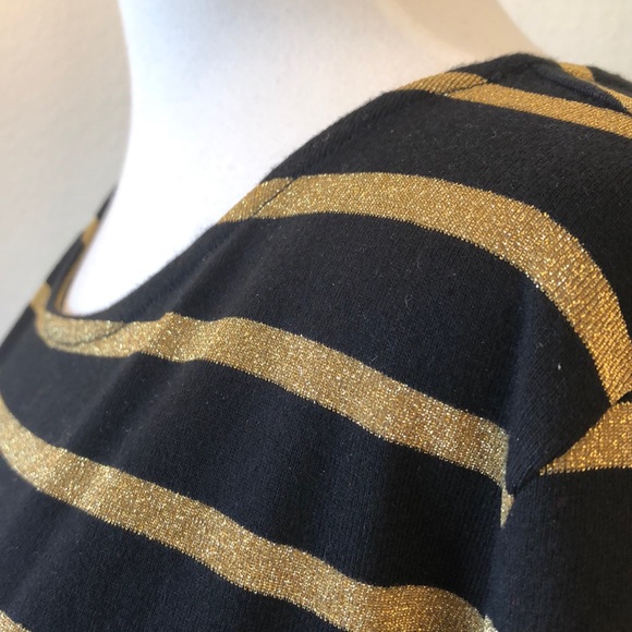 Armani Exchange Sparkly Black and Gold Striped Top - Picture 2 of 7